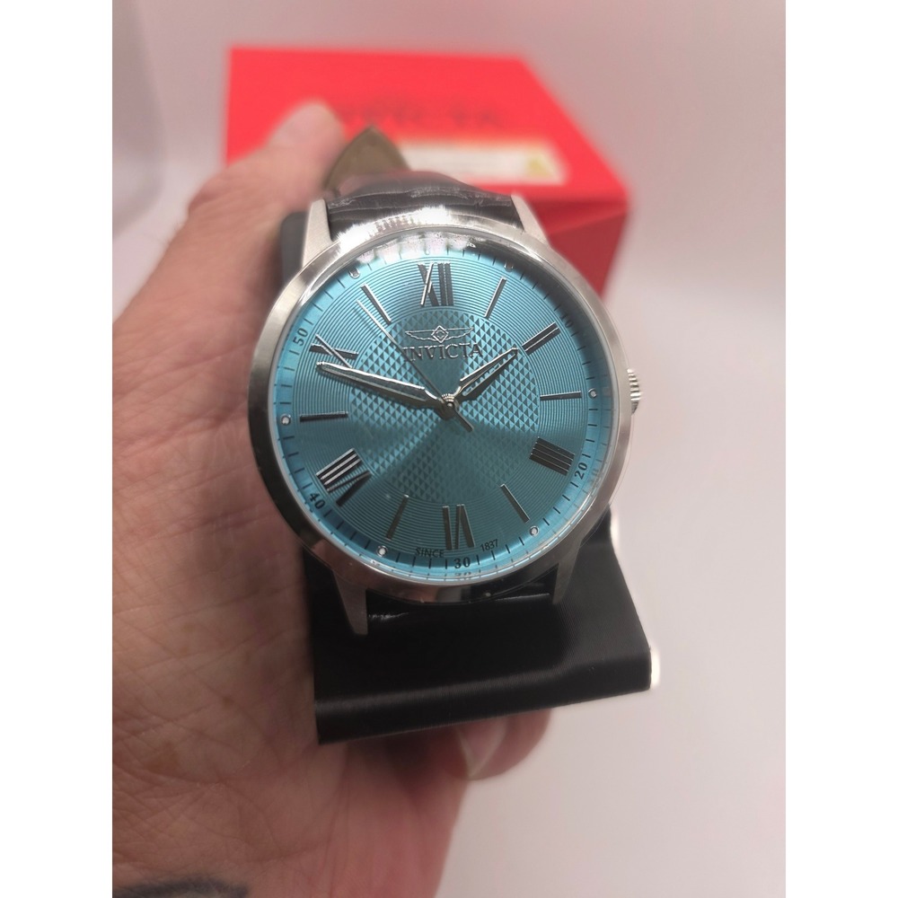 Invicta Specialty 45963 Mens Watch Teal Dial Black Leather Strap Stainless Steel